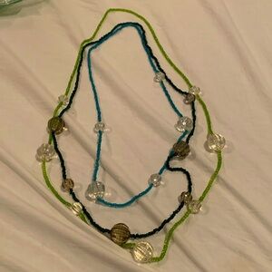 EUC three separate necklaces with small seed beads and large plastic crystals